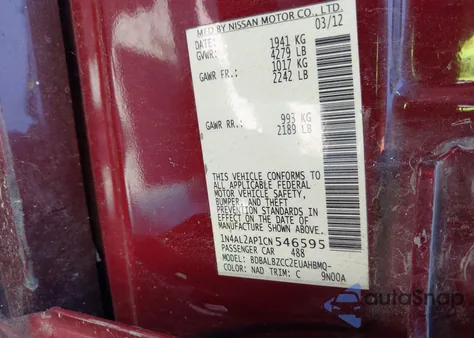2012 Nissan Altima 2.5 S from USA, damaged, VIN 1N4AL2AP1CN546595